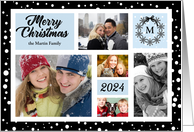 2024 Merry Christmas in Blue Black and White 5-Photo card