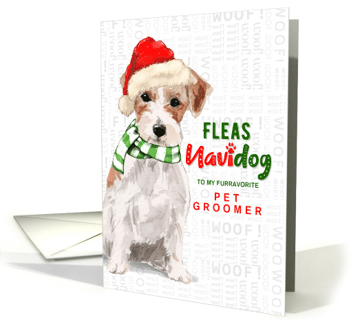 Pet Groomer Jack Russell Funny Fleas Navidog Christmas Custom card