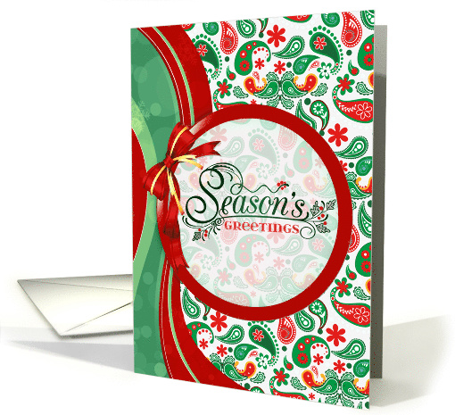 Season's Greetings Red and Green Paisley Pattern card (1551034)