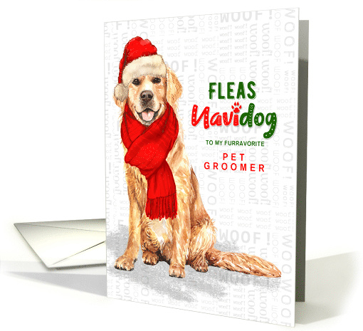 for Pet Groomer Golden Retriever Fleas Navidog Christmas Custom card