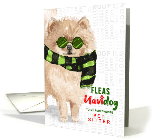 for Pet Siter Pomeranian Dog Fleas Navidog Christmas Custom card