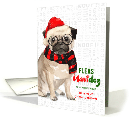 Pug Dog Breed Funny Fleas Navidog Christmas Custom Name card (1552722)