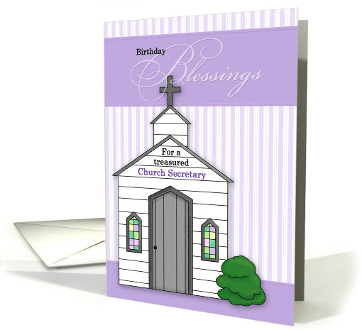 Church Secretary Birthday Blessings Church with Lavender Stripes card