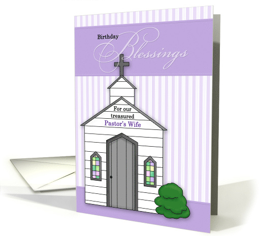 Pastor's Wife Birthday Blessings Church with Lavender Stripes card