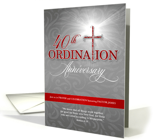 40th Ordination Ruby Anniversary Celebration Cross Custom card