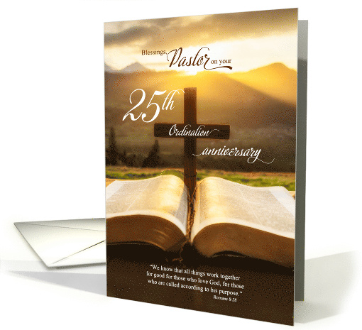 for Pastor 25th Ordination Anniversary Bible and Cross card (1552968)