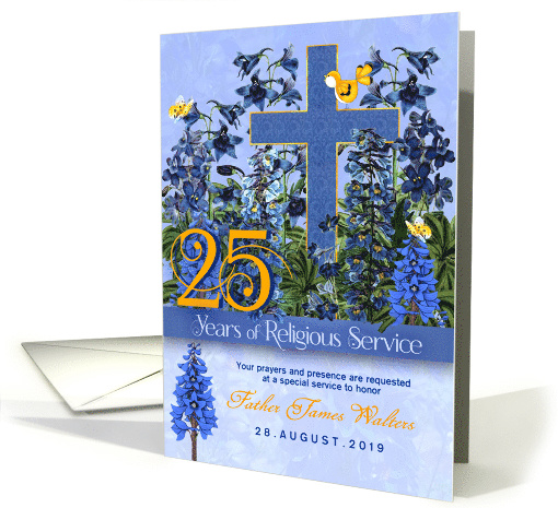 25 Years of Religious Service Celebration Larkspur Custom card