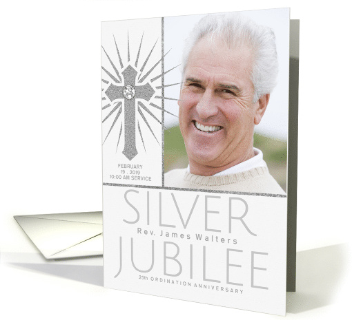 Silver Jubilee 25th Anniversary Ordination Silver and White Photo card