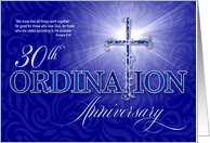 30th Ordination Anniversary Blue and Silver Christian Cross card