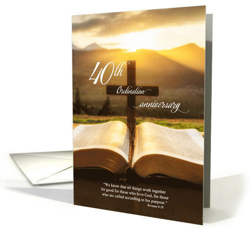 40th Ordination Anniversary Bible and Christian Cross card (1553128)
