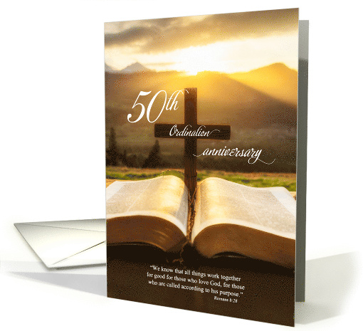 50th Ordination Anniversary Bible and Christian Cross card (1553130)