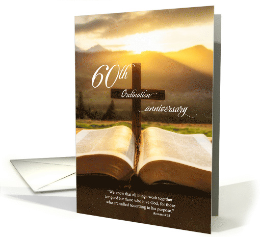 60th Ordination Anniversary Bible and Christian Cross card (1553132)