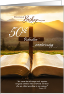 for Bishop 50th Ordination Anniversary Bible and Christian Cross card