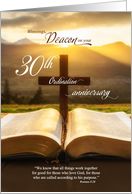 for Deacon 30th Ordination Anniversary Bible and Christian Cross card