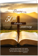 for Deacon 50th Ordination Anniversary Bible and Christian Cross card