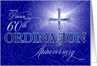 for Deacon 60th Ordination Anniversary Blue and Silver Christian Cross card