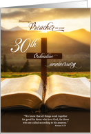 for Preacher 30th Ordination Anniversary Bible Christian Cross card
