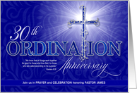 30th Ordination Anniversary Celebration Blue and Silver Cross Custom card