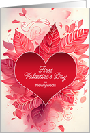 1st Valentine’s Day as Newlyweds Pink and Red Heart Botanical card