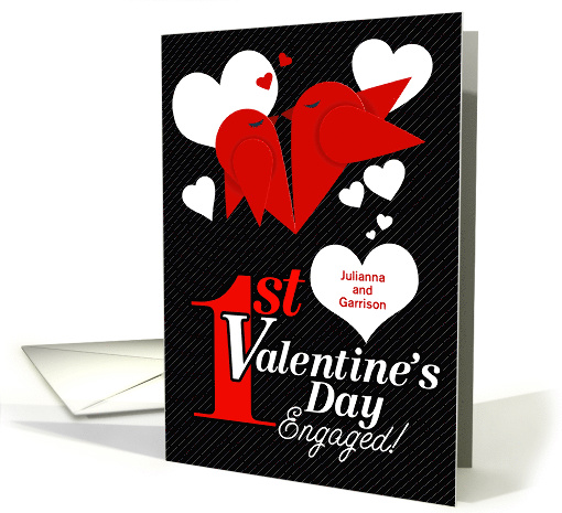 First Valentine's Day Engaged Red Hearts with Lovers Custom card