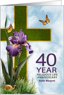 for Nun 40th Religious Life Anniversary Purple Iris and Cross Custom card