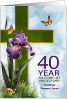 40th Religious Life Anniversary Purple Iris and Cross Custom card