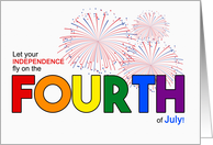 Fourth of July LGBT Rainbow Theme with Fireworks card