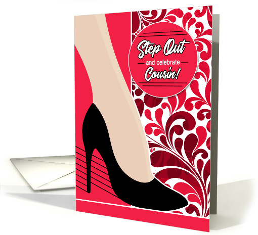 Cousin Birthday Caucasian Woman's Leg with Bold Pink and Red card