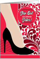 Sister’s Birthday Woman’s Leg with Bold Pink and Red card