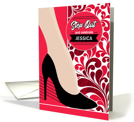 for her Birthday Woman's Leg with Bold Pink and Red with Name card