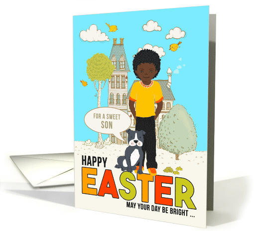 for Young Son on Easter African American Boy with Dog card (1560668)