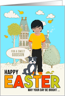 for Young Godson on Easter Asian American Boy with Dog card