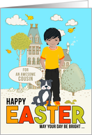 for Young Male Cousin on Easter Asian American Boy with Dog card