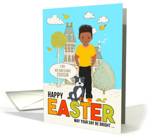 for Young Male Cousin Easter Latin American Boy with Puppy Dog card