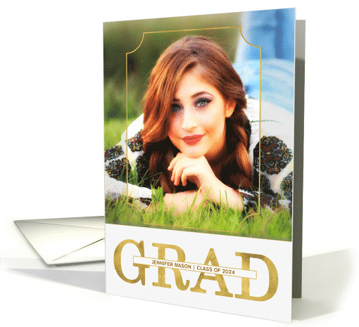 Graduation Announcement Faux Gold Leaf Vertical Photo card (1563874)