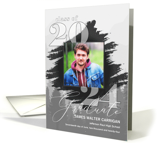 Graduation Announcement Masculine Greyscale Year and Photo card