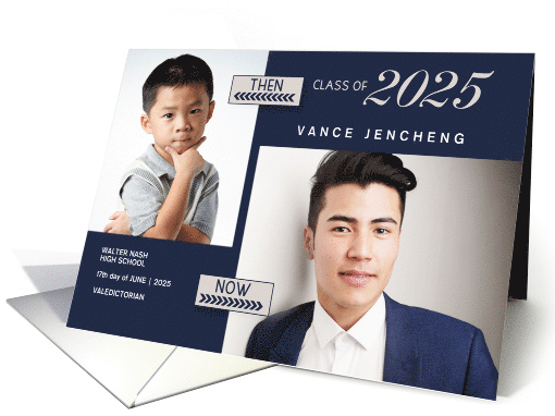 Graduation Announcement Blue Then and Now 2 Photo 2025 card (1563928)