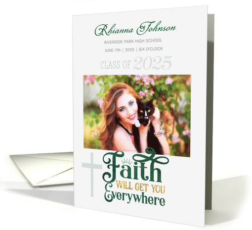 Graduation Announcement Religious Christian Theme Green 2023 card
