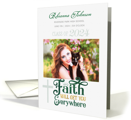 Graduation Announcement Religious Christian Theme Green 2024 card