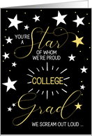 College Graduation Black Gold and White Stars Typography Theme card