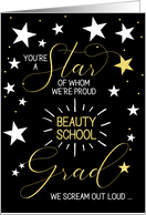 Beauty School Graduate Black Gold and White Stars Typography card