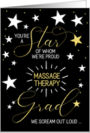 Massage Therapist Graduate Black Gold and White Stars Typography card