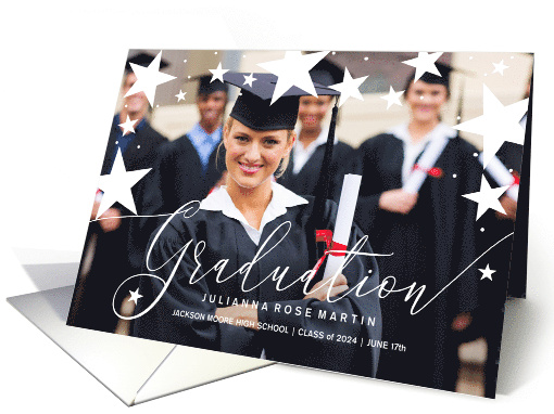 Graduation Ceremony Invite with Stars Graduate Photo card (1564752)