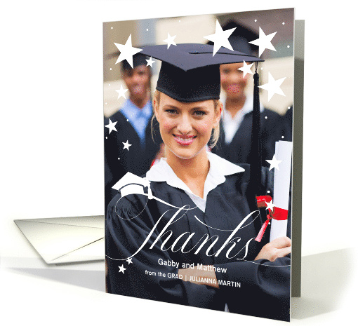 Graduation Thank You with Stars and Grad's Vertical Photo card