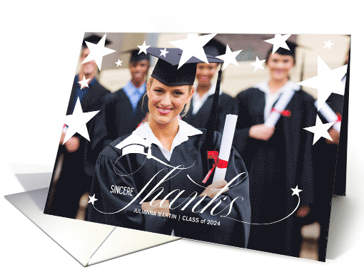 Graduation Thank You with Stars and Grad's Horizontal Photo card