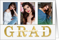 Graduation Party Faux Gold Leaf 3 Photo 2024 card