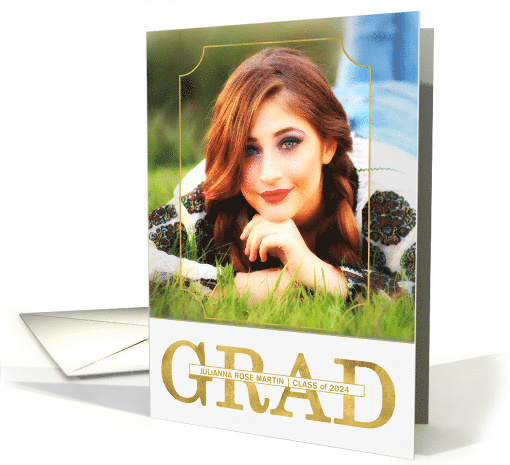 Graduation Ceremony Faux Gold Leaf Grad's Photo card (1564912)