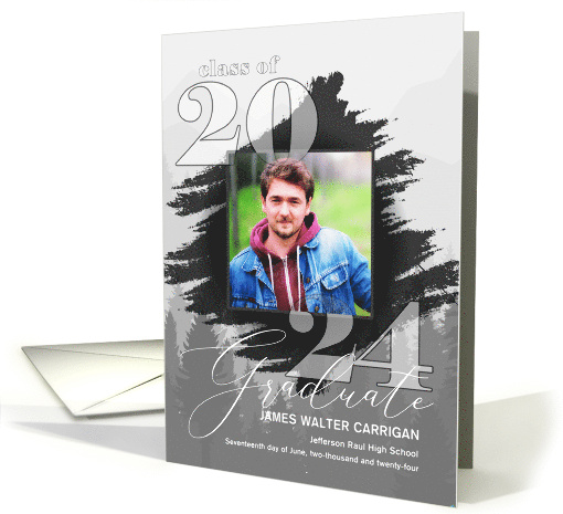 Graduation Ceremony Masculine Greyscale Year and Photo 2024 card