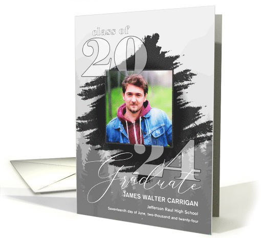 Graduation Party Masculine Greyscale Mountains Year and Photo card