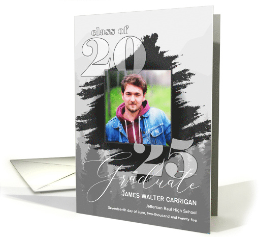 Graduation Party Masculine Greyscale Mountains Year and Photo card